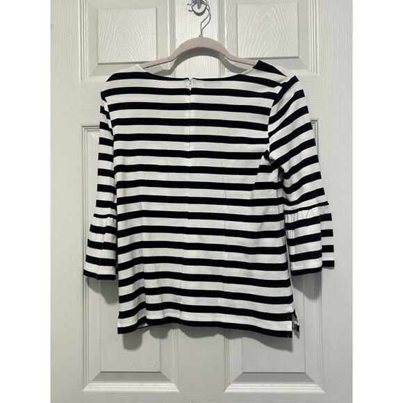 Talbots Womens Navy Blue White Striped Bell Sleeve Top Size M 100% Cotton EUC. - Picture 3 of 10